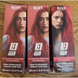 Lot of 3 Bleach London Red Again Semi-Permanent Hair Dye 5.07 FL. Oz.